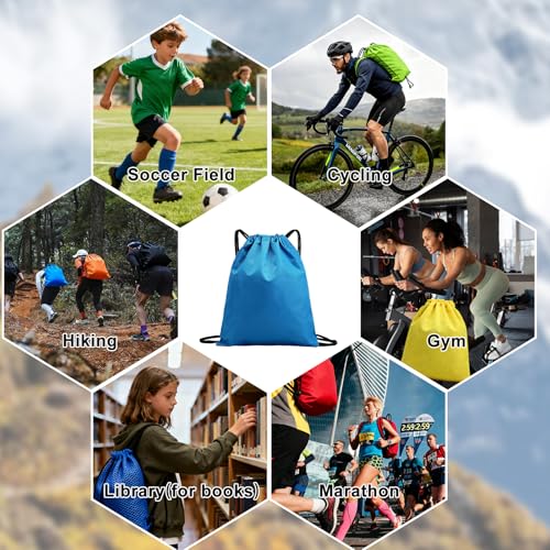 Image of Waterproof Drawstring Backpacks, Soccer-Texture Oxford Fabric, 16.9 inch x 13.8 inch,0.19 lb, Gym & Marathon Gear Sacks (1, Sky Blue)