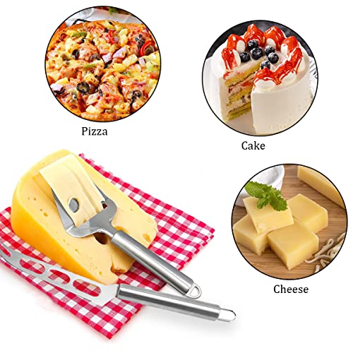 Foto von 2 Stück Käsehobel Käsemesser, Edelstahl Käsehobel Käsemesser Set, Multifunktional Leicht Käsehobel Rund Griff Zum Käsemesser Cheese Slicer mit Öse für Weichkäse, Schokolade, Pizza, Kuchen, Butter