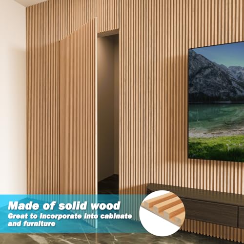Image of Art3d 108 x 5.7 Inch Slat Solid Wood Wall Paneling for Interior Decor, Oak