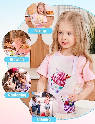 Wernnsai Kids Aprons, Cupcake Kids Art Aprons for Girls Waterproof Toddler Chef Aprons for Cooking Baking, Painting - Image 3