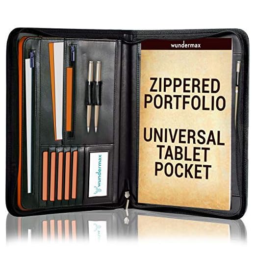 Wundermax Padfolio Portfolio Vegan Leather Binder Business Folder Resume Document Organizer Including Legal Size Notebook With Zipper 10.1 Inch Ipad Case Design For Men & Women For Artwork Black