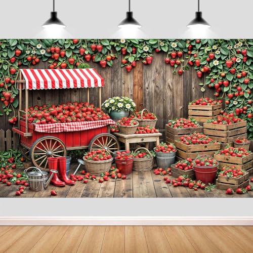 Fondo Fotográfico Vinilo 7x5ft Fresa Rojo miniatura 5