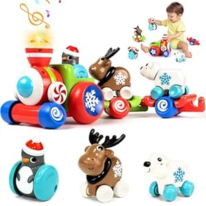 Marstone Baby Toys for 1 Year Old Boys and Girls Gifts, Christmas Train Car Set for Toddlers 1-2, Push Animal Car Toys for 12-18 Months, Learning Train Toy for Toddlers 1 2+ Yr Old Birthday Xmas Gift