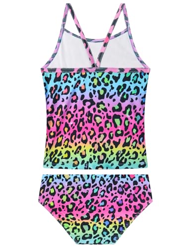Image of Girls Tankini Swimsuit UPF50+ Ruffle 2 Piece Bathing Suit Full Coverage Kids Swimwear Ages 2-14 Years