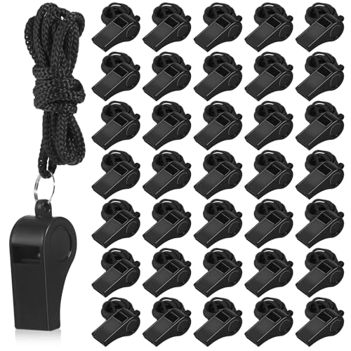 100 Silbatos de Entrenador con Cordón Negro Plástico