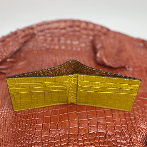 Image of HATA Black Yellow Bifold Leather Wallet for Men, Exotic Double-Sided Leather Wallet with RFID Blocking, Slim Credit Card Holder, Handmade Gift for Birthday, Anniversary, Father's Day VILE-119