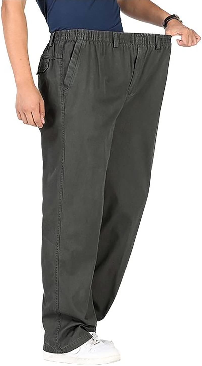 utcoco Men's Casual Cotton Pants Relaxed Fit Elastic Waist Straight-Leg Chino Pant