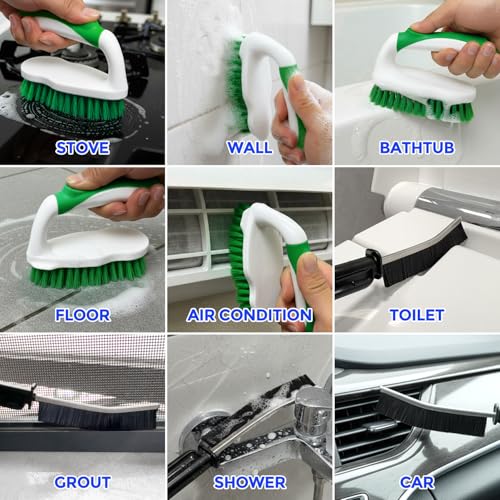 Image of Scrub Brush - 6 Pack, Scrub Brushes for Cleaning, Heavy-Duty Scrub Brush, Stiff Bristles Cleaning Brush, for Kitchen, Bathtub, Floor and Wall Surfaces, Green