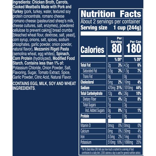 Image of Progresso Reduced Sodium Italian-Style Wedding With Meatballs Soup, 18.5 oz | 25% Less Sodium Reduced From 690mg to 470mg per Serving, Pork & Turkey Meatballs, Rigati Pasta, Carrots & Spinach