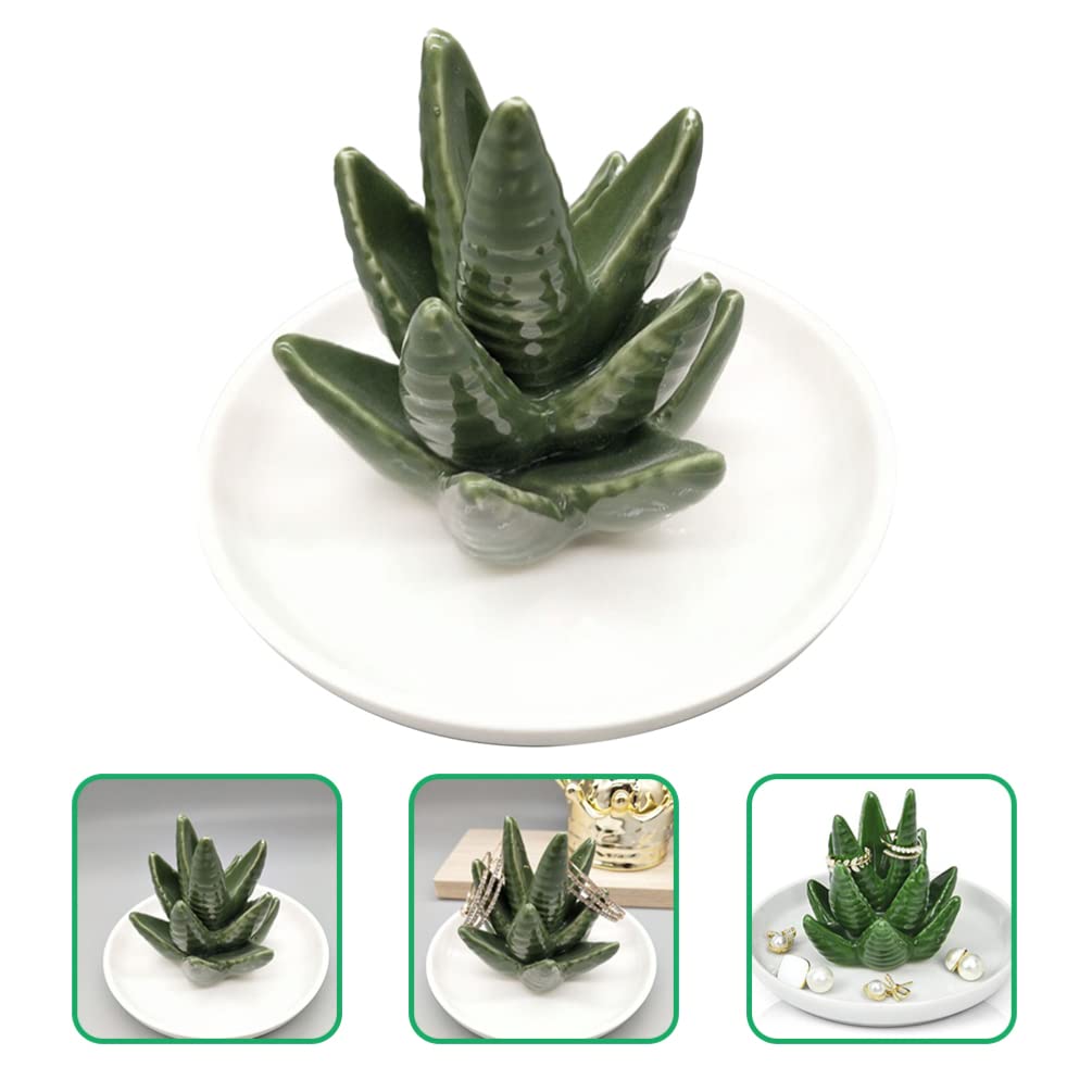 LIFKOME Keramik Schmuckschale Ringhalter Kaktus Sukkulenten Schmuckturm Aufbewahrung Für Ringe Ohrringe Und Halsketten 5.12X5.12X4.13In Wohnkultur Accessoire