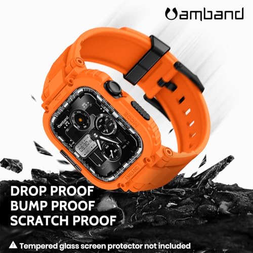 Image of amBand Compatible with Apple Watch Series 11 /10 42mm Bands Case for Men Women, M1 Sport Rugged Heavy Duty Protective Cover Tactical Strap Military Protector Bumper for iWatch Accessories - Orange