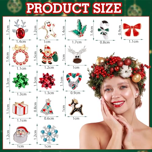 23 Pairs Christmas Earrings for Women Xmas Holiday Dangle Earrings Christmas Stud Tree Snowflake Bow Bells Light Earrings Bulk Cute Christmas Party Jewelry Gifts - Image 3