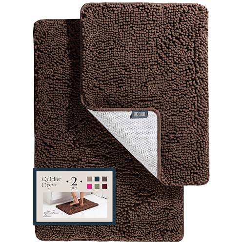 2 Piece Bathroom Rugs Bath Mat Set - Soft Plush Chenille Shower Mats for Bathroom Non-Slip Bath Rug with Rubber Backing, Ultra Absorbent Bath Rugs, Bathtub Mat, Bathroom Rug Mats - 30x20 + 24x17 Inch