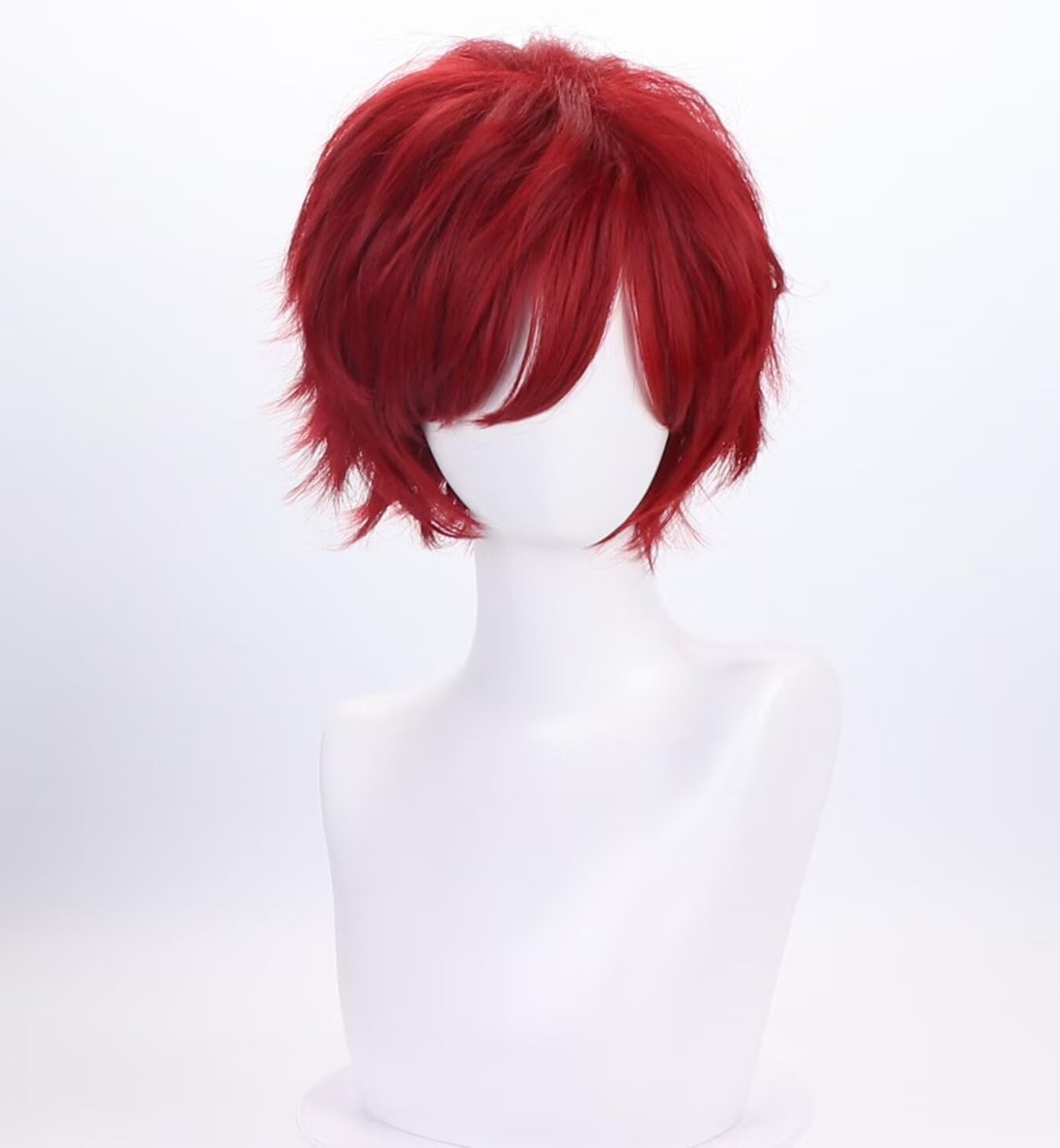 COSPLAZA Dark Red Short Cosplay Wig Natural Fluffy Heat Resistant Synthetic Hair Unisex Halloween Wig - Image 3