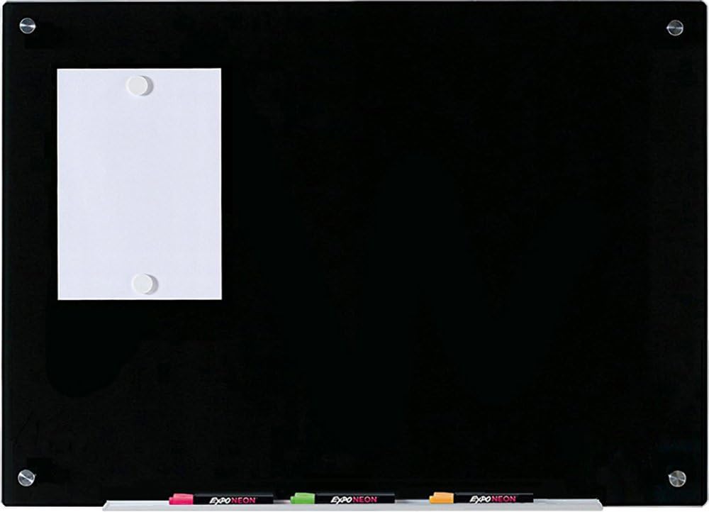 Audio-Visual Direct Magnetic Black Glass Dry-Erase Board Set - 60 cm x 90 cm - Includes Board, 2 Magnets, and Aluminium Marker Tray