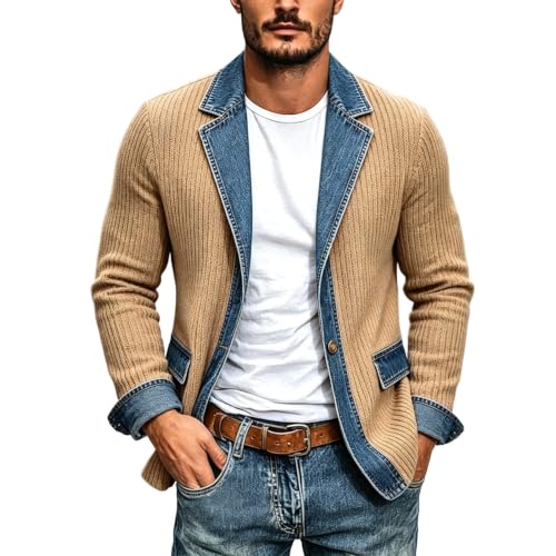 fartey Button up Knit Sweater Men Collared Ribbed Cardigan Blazer Coats - image 7