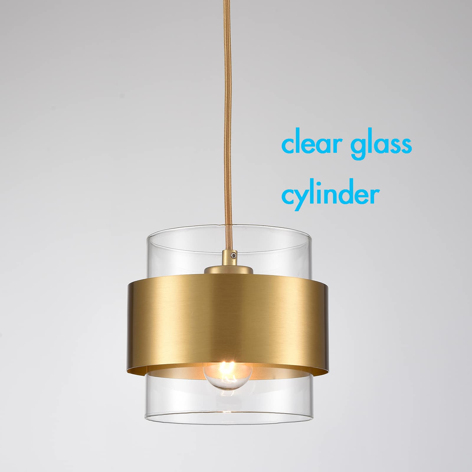 CLAXY Modern Brass Kitchen Pendant Light Height Adjustable Pendant Light Clear Glass Shade