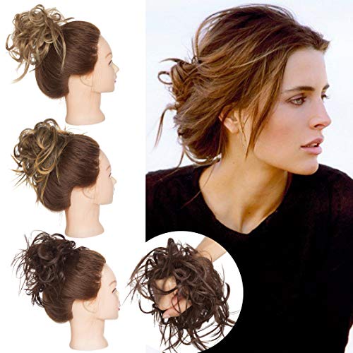 SEGO Tousled Updo Messy Bun Hair Piece Scrunchies Synthetic Wavy Bun Extensions Rubber Band Elastic Scrunchie Chignon Instant Ponytail Hairpiece for Women #33 Dark auburn