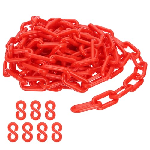 PATIKIL Red Plastic Chain, 16 ft 8mm Safety Barrier Chain for Crowd Control, Queue Line, Parking, Fence, Gate, Concert, Construction Site and Decoration