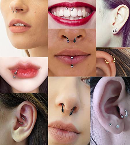 16G Horseshoe Septum Nose Nostril Ring Hoop, 7 Pairs Circular Curved Barbell Externally Threaded, Silver Small Body Piercing Jewelry Set For Lip Eyebrow Nipple Belly Labret Daith Tragus Helix Cartilage Rook Multiple Piercing Smiley ( Ball 6Mm - 14Mm) #TOP1
