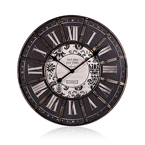 Horloge murale Dekouhr vintage - 60 cm - avec cadre métallique façon grande gare - horloge noire