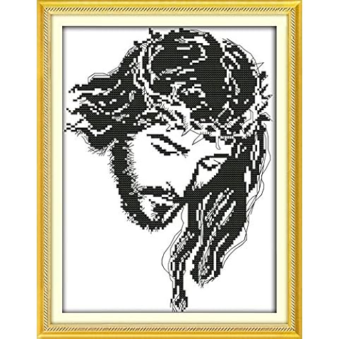 Cross Stitch Kits, Awesocrafts Meditation Jesus Easy Patterns Cross Stitching Embroidery Kit Supplies Christmas Gifts, Stamped or Counted (Jesus, Counted) Cover