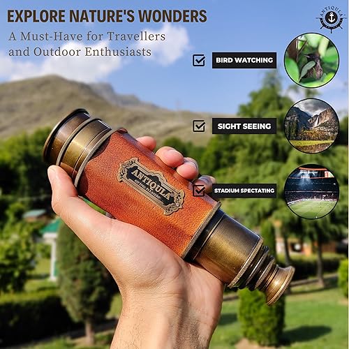 Antiqula Vintage 50,8 cm Sechskant Taper Messing Teleskop leistungsstarke Linse Marine Segler beobachten und Trekking Coronation of Elizabeth II Maritim Designer Nautische Replica