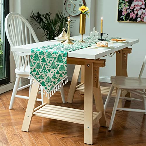Chemin de table vert sapin coton 33x180 cm pour déco table Noël