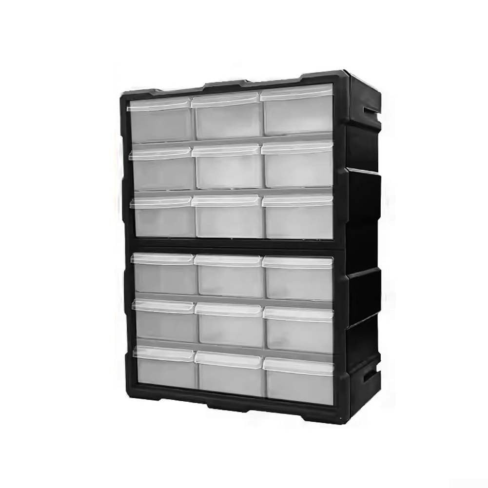 Caja de almacenamiento de plástico con 18 cajones, organizador de piezas de ABS transparente para tornillos, tuercas, hardware, taller, garaje, oficina, hogar, gran capacidad (18 cajones negros)