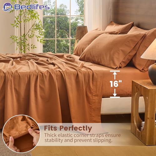 Image of Bedlifes 100% French Linen King Bed Sheet Set - 16 inch Deep Pocket, 4-Piece | Soft & Durable, Breathable & Cooling, Pure Flax Linen, OEKO-TEX Certified, Moisture-Wicking, Easy Care, Machine Washable