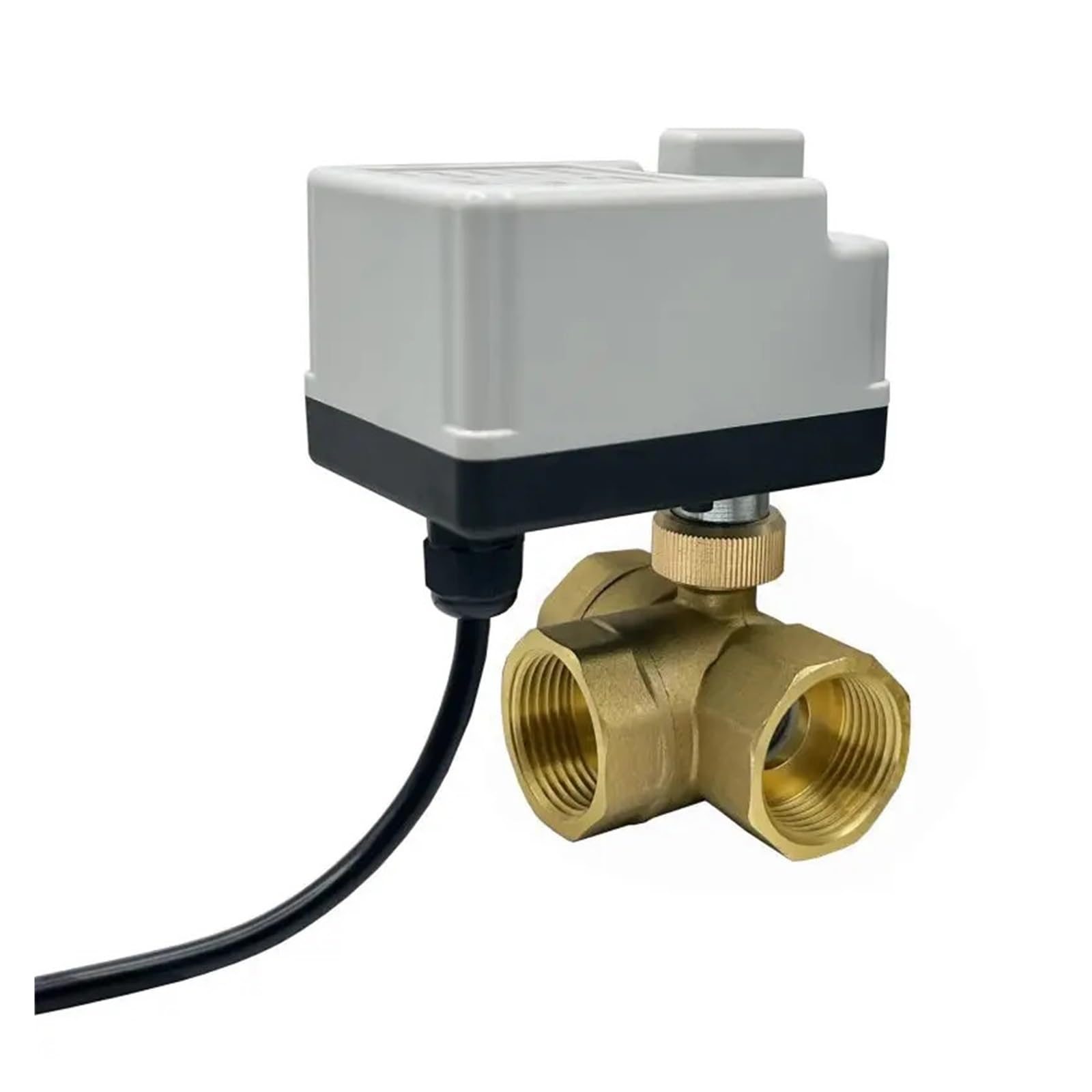 AYNRJKKX 3/4'' Three Way Brass Motorized Ball Valve L Type 220V 12V 24V Wire Two Control Electric with Manual Switch