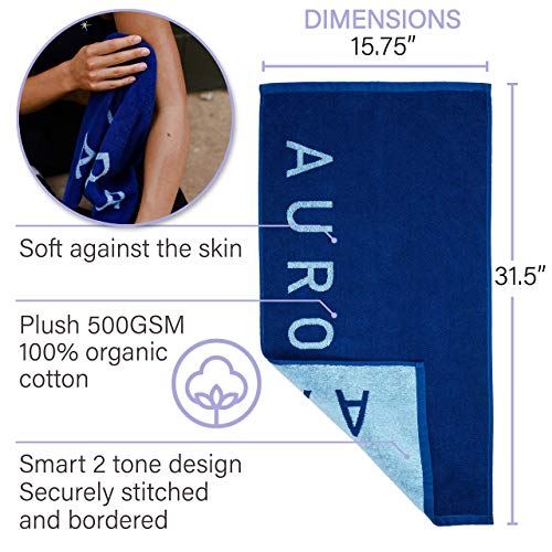 Luxury Gym Towels for Sweat - 100% Organic Cotton - Soft and Absorbent Workout Towels for Gym - Silver Infused Sports Towel - Yoga and Gym Towels for Men and Women (Blue)