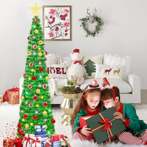 Hisffog TL2251 5 Ft Prelit Tinsel Pop Up Christmas Tree With 8 Light Adjustment Modes 50 Remote Color Lights Battery Operated thumb #5