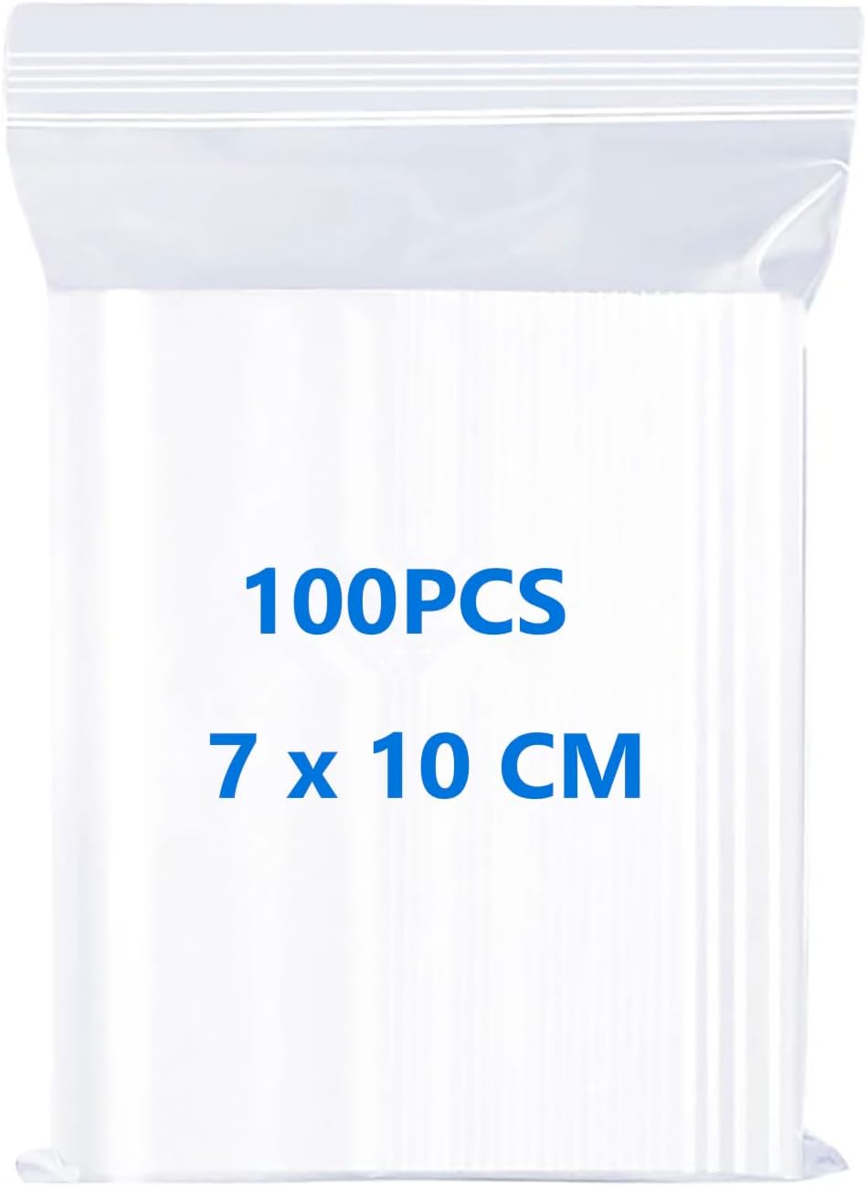 100 Grip Seal Resealable Zip Poly Bags - 7 X 10cm Clear Reusable Lock Zipper Bags for Beads, Jewelry, Snacks, Seeds, Coins
