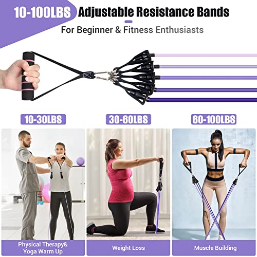 Image of Resistance Bands with Handles for Women, 5 Level Exercise Bands | Workout Bands for Physical Therapy, Yoga, Pilates, Door Anchor, Storage Pouch, Training Poster