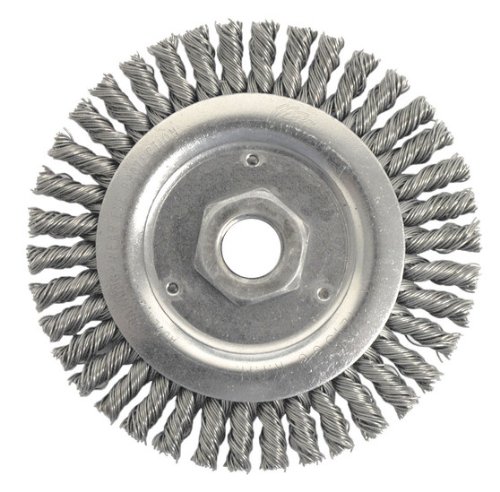 Weiler 804-13238 Roughneck Jr. Stringer Bead Knot Wire Wheel, 4 1/2" Diameter x 3/16" Width, 5/8-11 UNC, 0.02" Stainless Steel, 12500 rpm