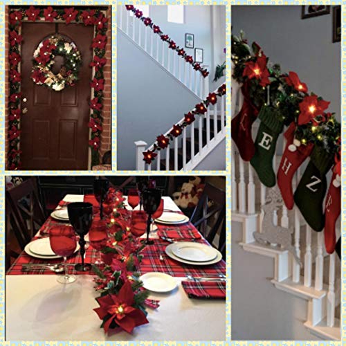 Homeseasons Pre-Lit Velvet Silk Poinsettia 6 Feet Garland With Red Berries And Holly Leaves - 2Aa Battery Operated (1 Pack, Red) #TOP4