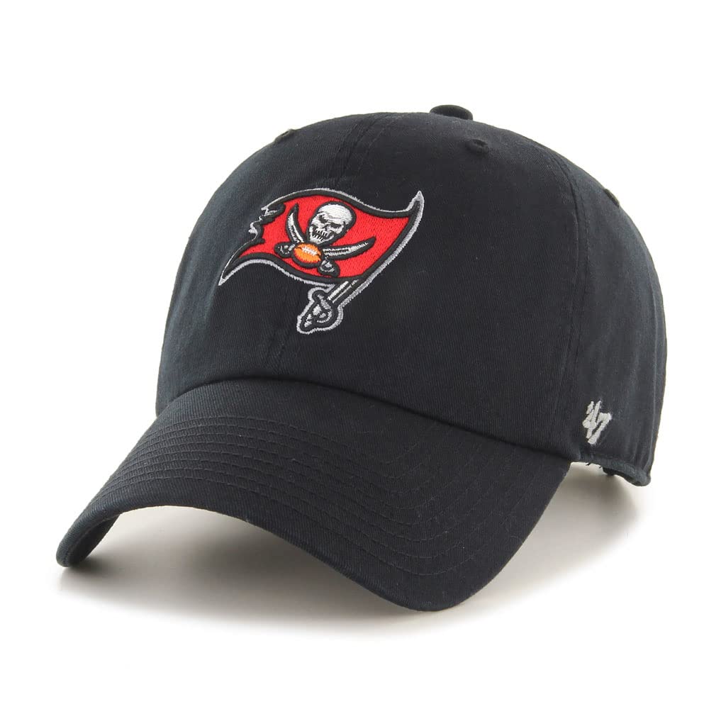 47 NFL Unisex Adult Alternate Clean Up Primary Logo Adjustable Hat Cap One Size, Tampa Bay Buccaneers - Black, One size