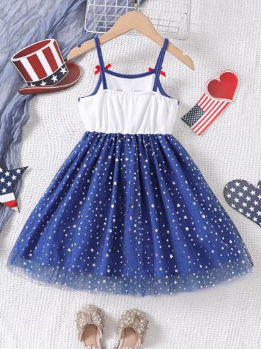 2-7Y Toddler Girls 4th of July Outfits Little Girl Patriotic Clothes Independence Day Kids Stars Red White Blue Dress4