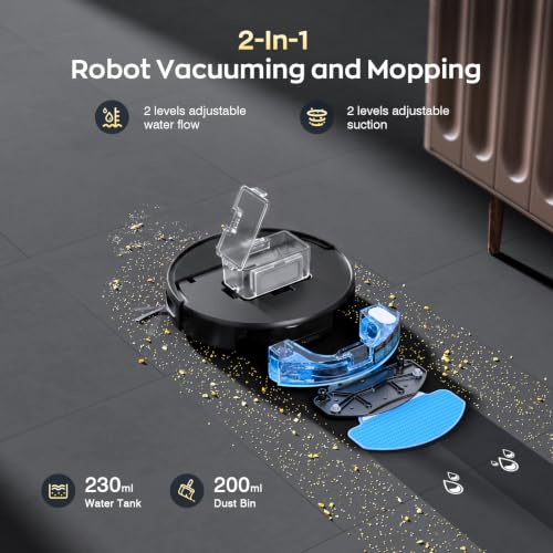 Image of Robot Vacuum and Mop Combo, 2300Pa Strong Suction, 2-in-1 Dust Box and Water Tank, Works with Alexa /Google Assistant, Long Runtime, Schedule, Quiet, Ideal for Hard Floors, Low-Pile Carpets and Pets