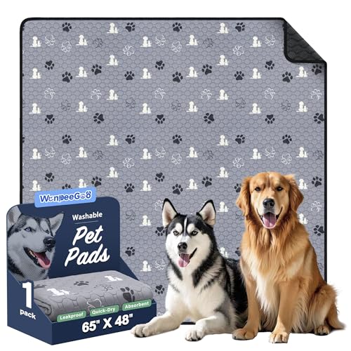 Image of WanpeeGoo Washable Pee Pads for Dogs, Waterproof, 65 x 48 in, 1 Pack, Gray | Super Absorbent, Waterproof and Non-Slip; Washable, Reusable Dog Pads for Crates, Playpens, Floors, Furniture and Travel