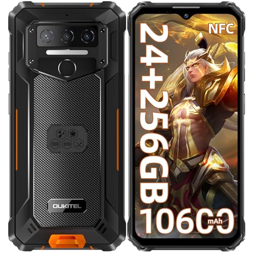 OUKITEL WP23 Plus Outdoor Handy (2025) - 10600mAh 256GB ROM +24GB RAM Outdoor Smartphone Ohne Vertrag 6,52 Zoll Android 14 baustellenhandy, 13MP+5MP/IP68 Wasserdicht Handy/Dual SIM/NFC/OTG/GPS/Face ID