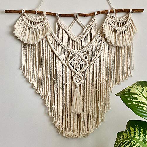 CBXSF Große Makramee Wandbehang Natürliches Treibholz Böhmisches Wanddekor Makramee Wandteppich Über dem Kopfteil Kunsthandwerk Beige Makramee Hochzeit Dekor,80cm B X 90cm L Cover