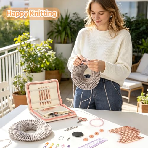 Image of Aeelike Interchangeable Knitting Needles Set, 13 Pairs Aluminum Circular Knitting Needles (3.0mm-10.0mm) with 4 Flexible Cords for Lace Socks & Bulky Projects, Travel Weaving Gift Set
