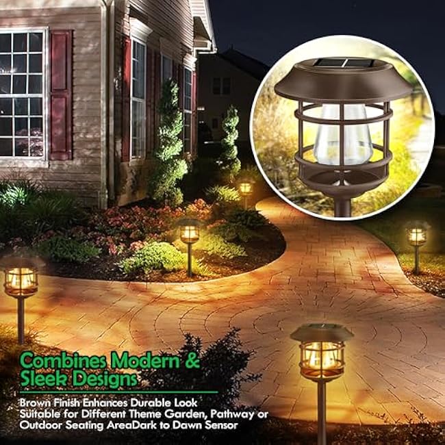Solar Pathway Lights 8PK Outdoor Garden Yard Lights Waterproof Auto-on/Off Landscape for Lawn Patio Walkway Warm Light (Brown), PTH-080