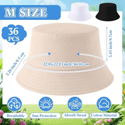 Image of 36 /24 /12 Pcs Bucket Hats for Men Women Bulk Cotton Fishing Cap UV Protection Beach Foldable Solid Color Sun Cap