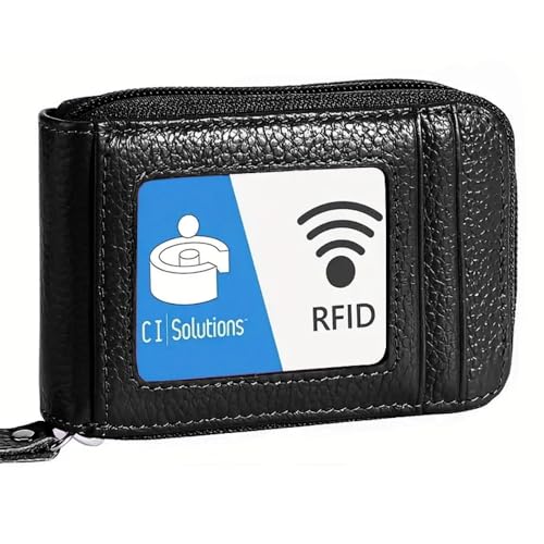 1pc Black RFID Blocking Card Holder with Zipper, Compact Credit Card Case for Men and Women, Polyester Lined, Modern Design, Credit Card Storage4