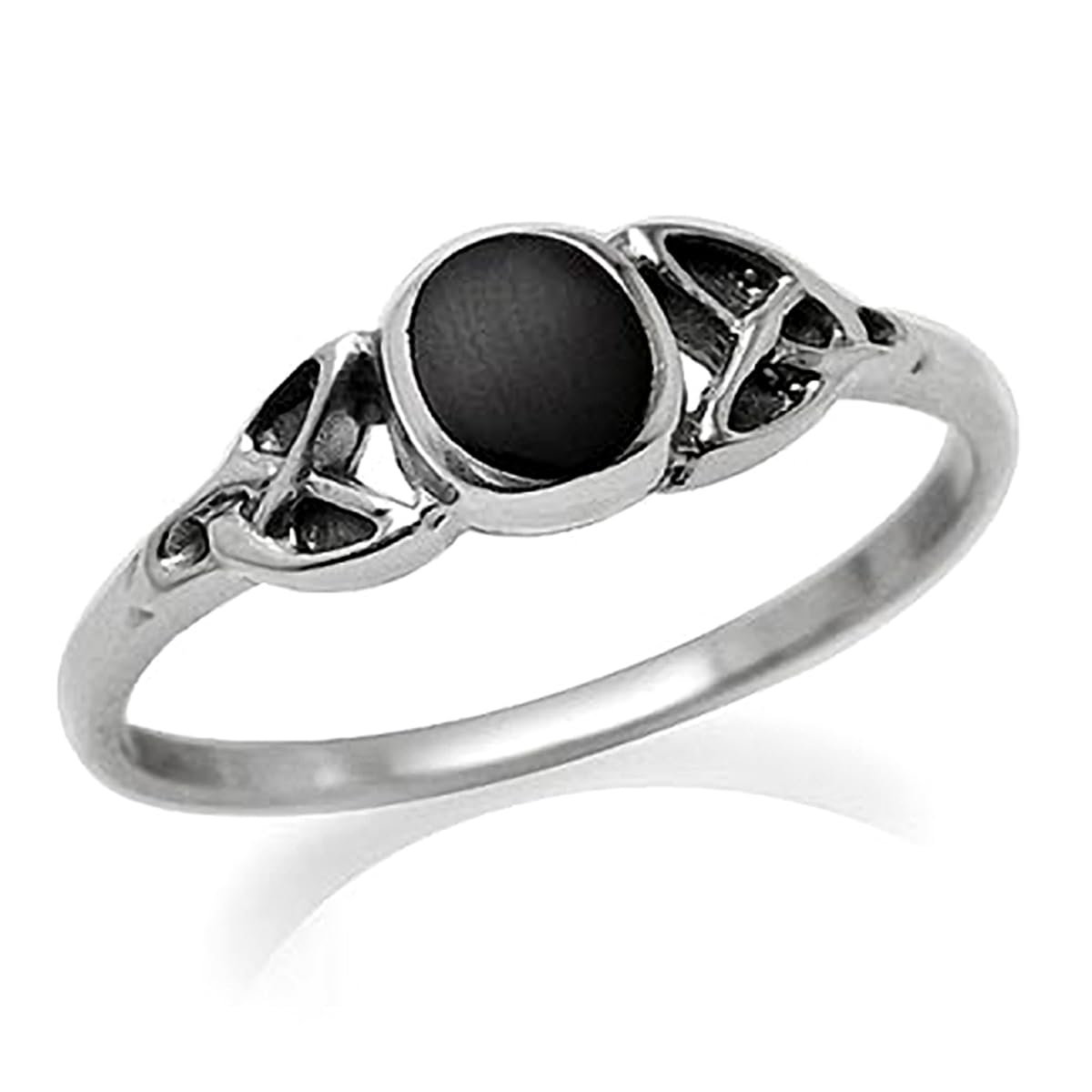 Silvershake Petite Created Black Onyx Inlay 925 Sterling Silver Celtic Trinity Knot Ring Minimalist Jewelry for Women or Teens