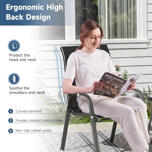 Image of Amopatio Patio Chairs Set of 4, Outdoor Stackable Dining Chairs for All Weather, Breathable Garden Outdoor Furniture for Backyard Deck (Black)