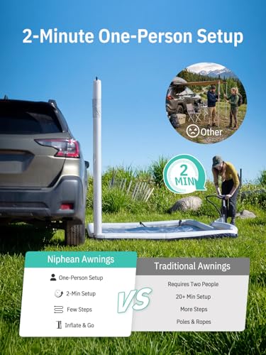 Image of Niphean Car Awning for SUV, Truck& Rv, 2-Min Quick Setup Vehicle Awning | No Roof Rack Required, Inflatable Rv Awning Camping Sun Shade 8.2' x 6.5', Waterproof UV50+, Durable & Wind-Resistant